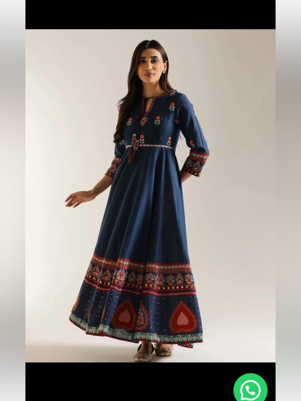 Navy Embroidered Maxi Dress with Border Detailing
